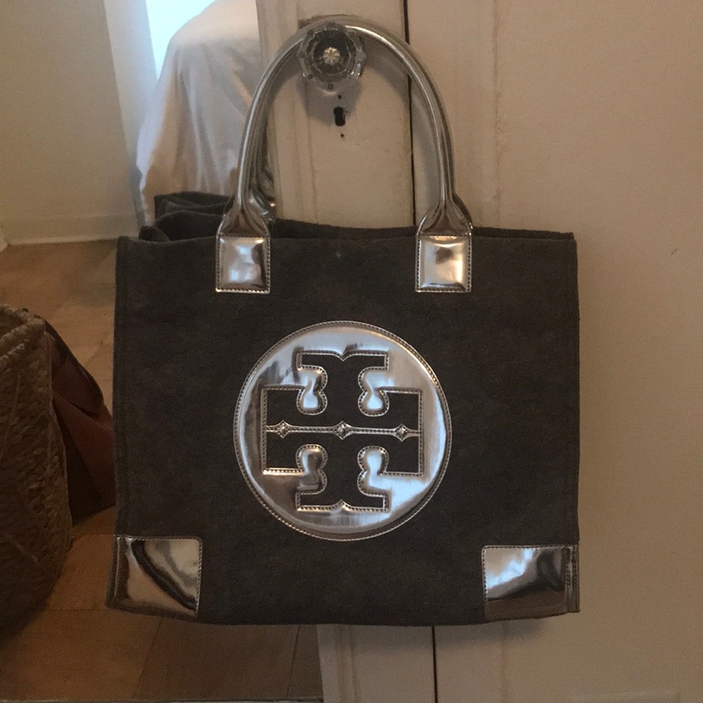 Limited edition Tory Burch felt fabric/silver tote
